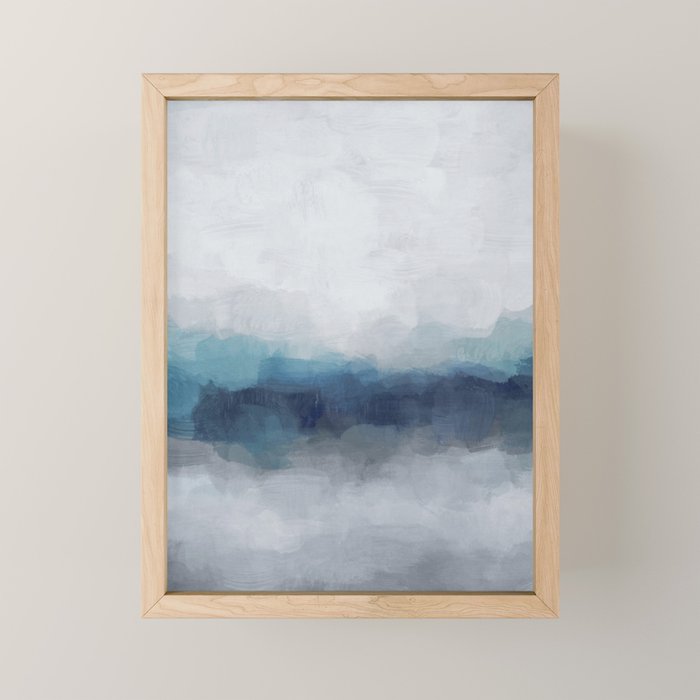Rainy Morning - Indigo Navy Ocean Horizon, Sky Gray Blue Abstract Nature Ocean Cloudy Sunrise Water Mini Art Print Gallery Image 1
