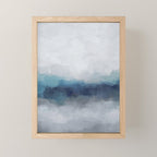 Rainy Morning - Indigo Navy Ocean Horizon, Sky Gray Blue Abstract Nature Ocean Cloudy Sunrise Water Mini Art Print Gallery Image 1