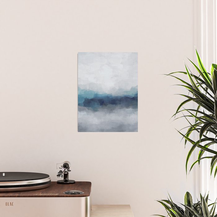 Rainy Morning - Indigo Navy Ocean Horizon, Sky Gray Blue Abstract Nature Ocean Cloudy Sunrise Water Poster Gallery Image 2