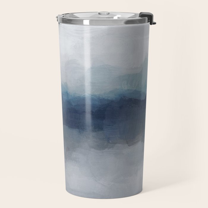 Rainy Morning - Indigo Navy Ocean Horizon, Sky Gray Blue Abstract Nature Ocean Cloudy Sunrise Water Travel Mug Gallery Image 2