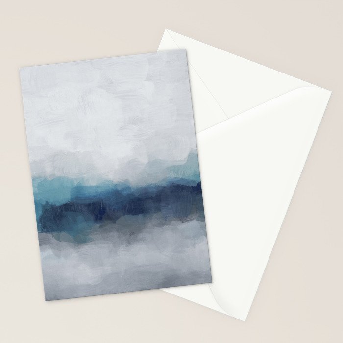 Rainy Morning - Indigo Navy Ocean Horizon, Sky Gray Blue Abstract Nature Ocean Cloudy Sunrise Water Stationery Card Gallery Image 2