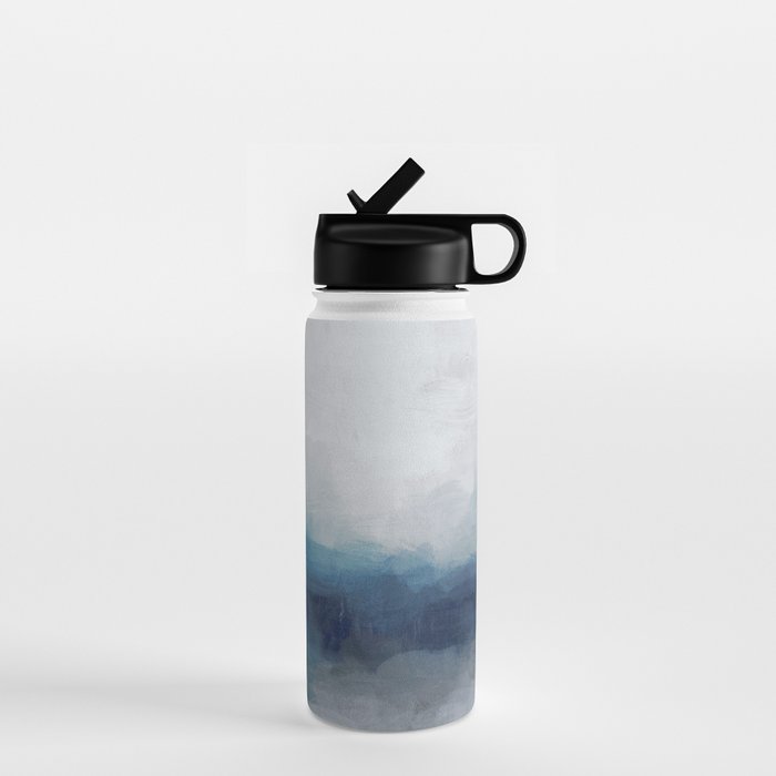 Rainy Morning - Indigo Navy Ocean Horizon, Sky Gray Blue Abstract Nature Ocean Cloudy Sunrise Water Water Bottle Gallery Image 1