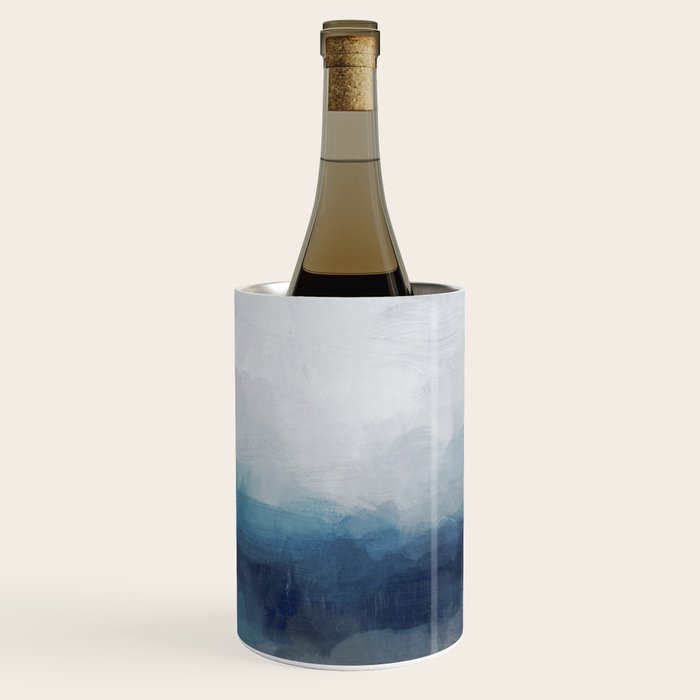 Rainy Morning - Indigo Navy Ocean Horizon, Sky Gray Blue Abstract Nature Ocean Cloudy Sunrise Water Wine Chiller Gallery Image 1