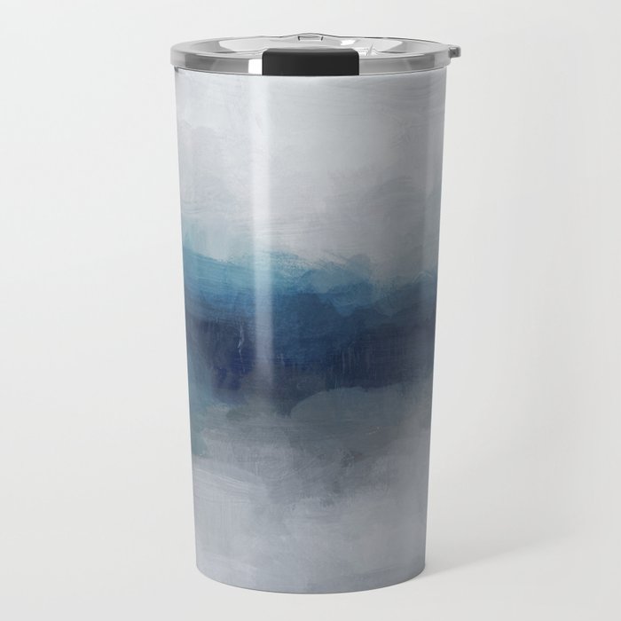 Rainy Morning - Indigo Navy Ocean Horizon, Sky Gray Blue Abstract Nature Ocean Cloudy Sunrise Water Travel Mug Gallery Image 1