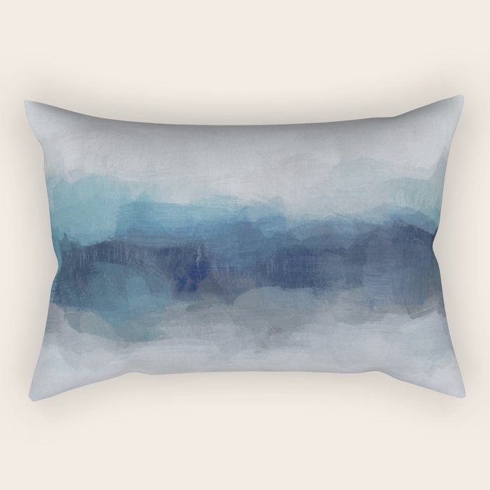 Rainy Morning - Indigo Navy Ocean Horizon, Sky Gray Blue Abstract Nature Ocean Cloudy Sunrise Water Rectangular Pillow Gallery Image 1