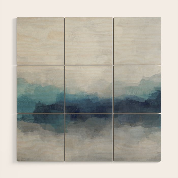 Rainy Morning - Indigo Navy Ocean Horizon, Sky Gray Blue Abstract Nature Ocean Cloudy Sunrise Water Wood Wall Art Gallery Image 1