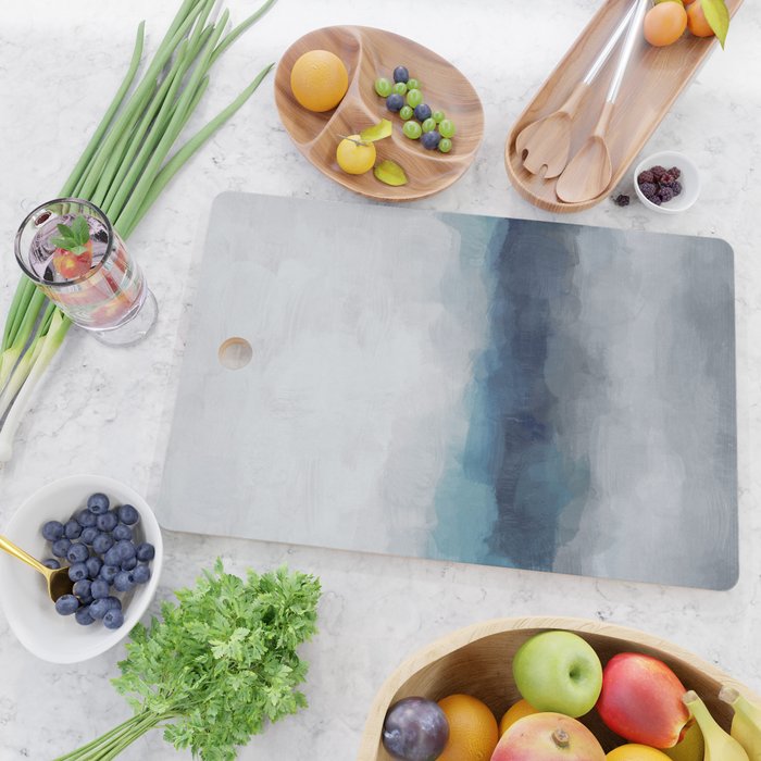 Rainy Morning - Indigo Navy Ocean Horizon, Sky Gray Blue Abstract Nature Ocean Cloudy Sunrise Water Cutting Board Gallery Image 2