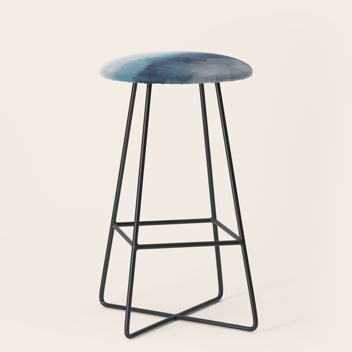 Rainy Morning - Indigo Navy Ocean Horizon, Sky Gray Blue Abstract Nature Ocean Cloudy Sunrise Water Stool Gallery Image 1