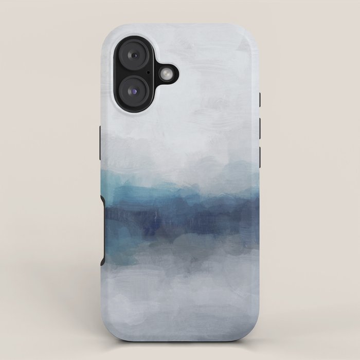 Rainy Morning - Indigo Navy Ocean Horizon, Sky Gray Blue Abstract Nature Ocean Cloudy Sunrise Water iPhone Case Gallery Image 1