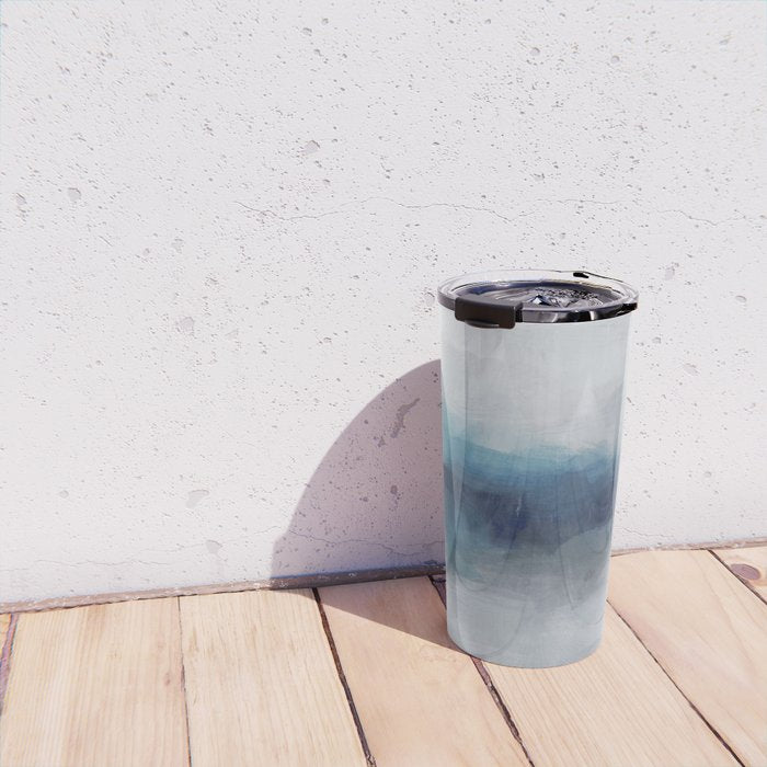 Rainy Morning - Indigo Navy Ocean Horizon, Sky Gray Blue Abstract Nature Ocean Cloudy Sunrise Water Travel Mug Gallery Image 4