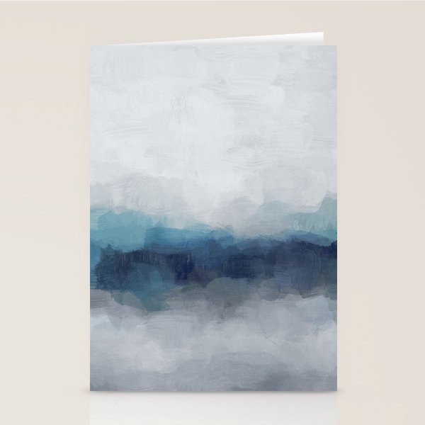 Rainy Morning - Indigo Navy Ocean Horizon, Sky Gray Blue Abstract Nature Ocean Cloudy Sunrise Water Stationery Card Gallery Image 1