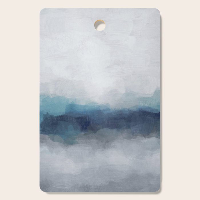 Rainy Morning - Indigo Navy Ocean Horizon, Sky Gray Blue Abstract Nature Ocean Cloudy Sunrise Water Cutting Board Gallery Image 1