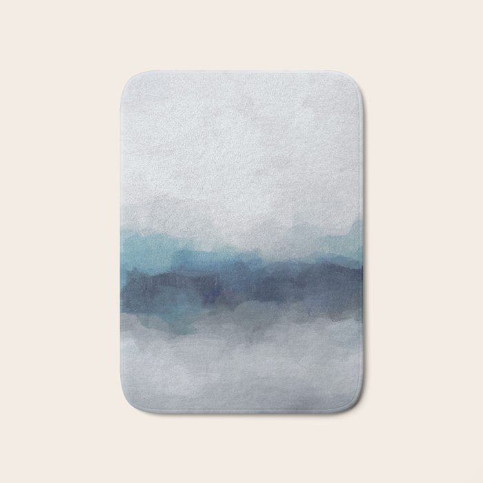 Rainy Morning - Indigo Navy Ocean Horizon, Sky Gray Blue Abstract Nature Ocean Cloudy Sunrise Water Bath Mat Gallery Image 1