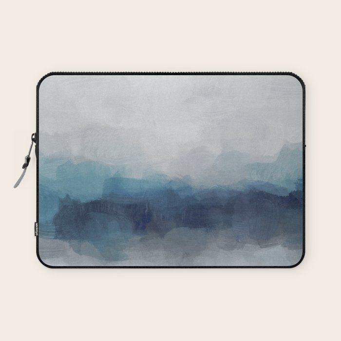 Rainy Morning - Indigo Navy Ocean Horizon, Sky Gray Blue Abstract Nature Ocean Cloudy Sunrise Water Laptop Sleeve Gallery Image 1