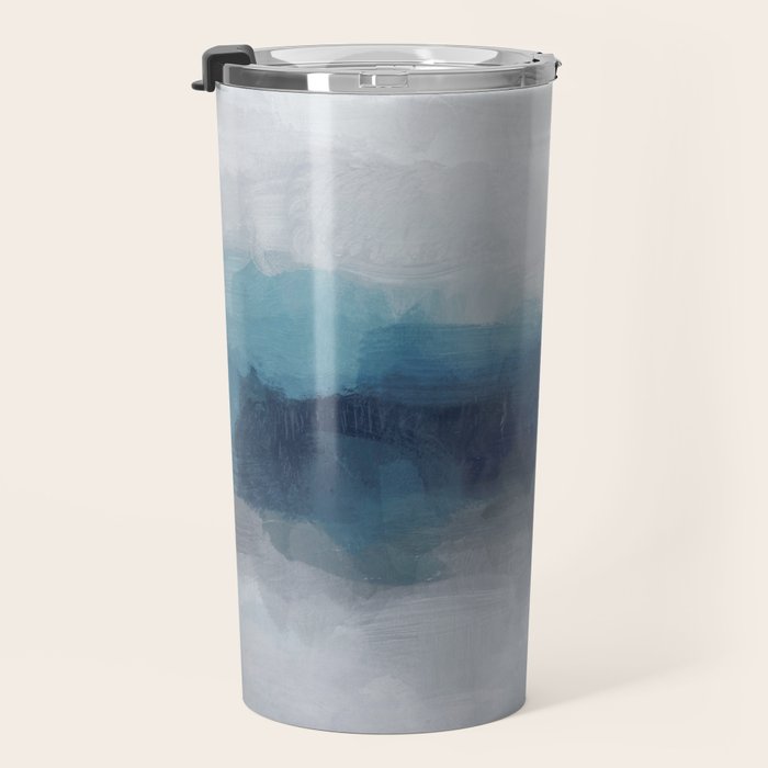 Rainy Morning - Indigo Navy Ocean Horizon, Sky Gray Blue Abstract Nature Ocean Cloudy Sunrise Water Travel Mug Gallery Image 3