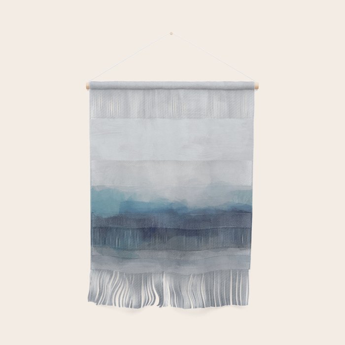 Rainy Morning - Indigo Navy Ocean Horizon, Sky Gray Blue Abstract Nature Ocean Cloudy Sunrise Water Wall Hanging Gallery Image 1