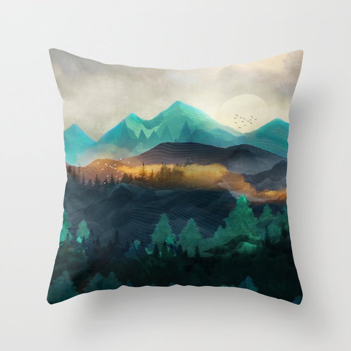 Green Wild Mountainside Throw Pillow Gallery Image 1