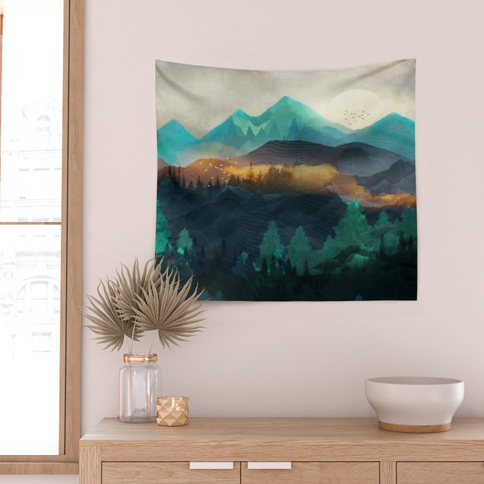 Green Wild Mountainside Wall Tapestry Gallery Image 2