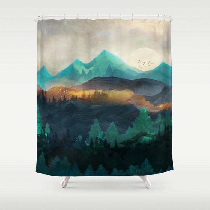 Green Wild Mountainside Shower Curtain Gallery Image 1