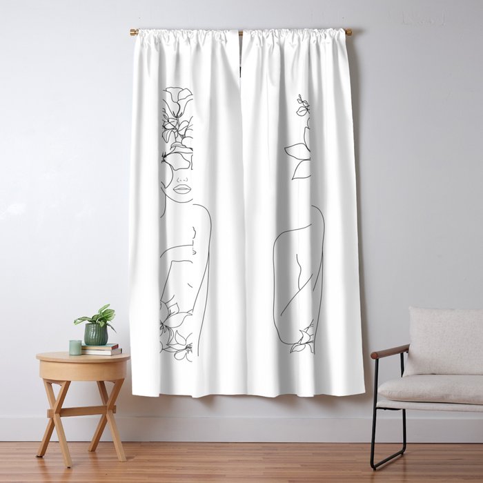 Minimal Line Art Woman with Flowers IV Window Curtain Gallery Image 5