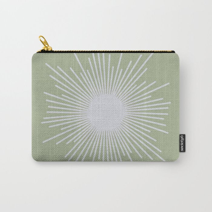 Midcentury Modern Minimalist Sunburst 4 in Light Silver Gray and Sage Green Carry All Pouch Gallery Image 1
