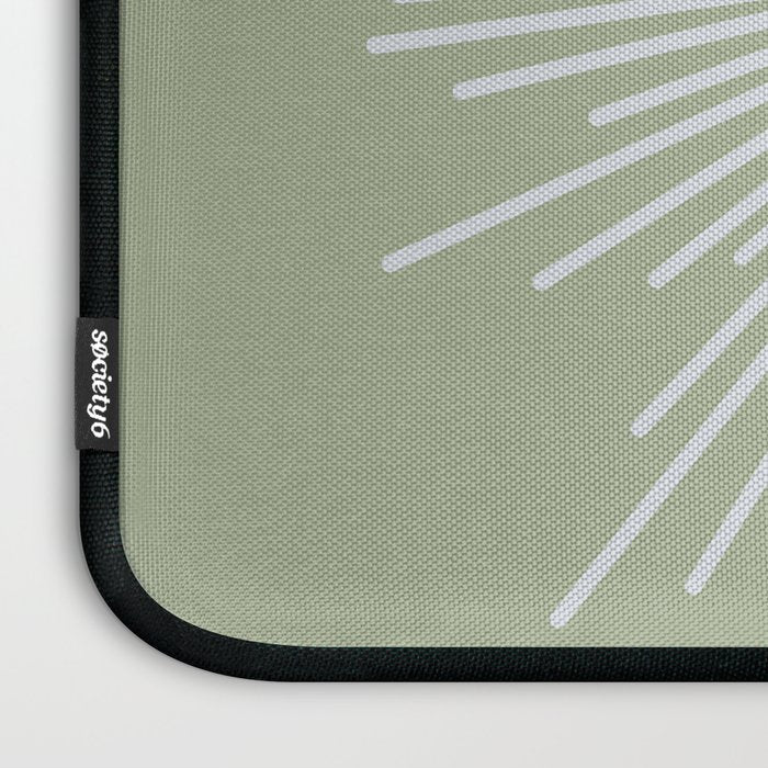 Midcentury Modern Minimalist Sunburst 4 in Light Silver Gray and Sage Green Laptop Sleeve Gallery Image 3