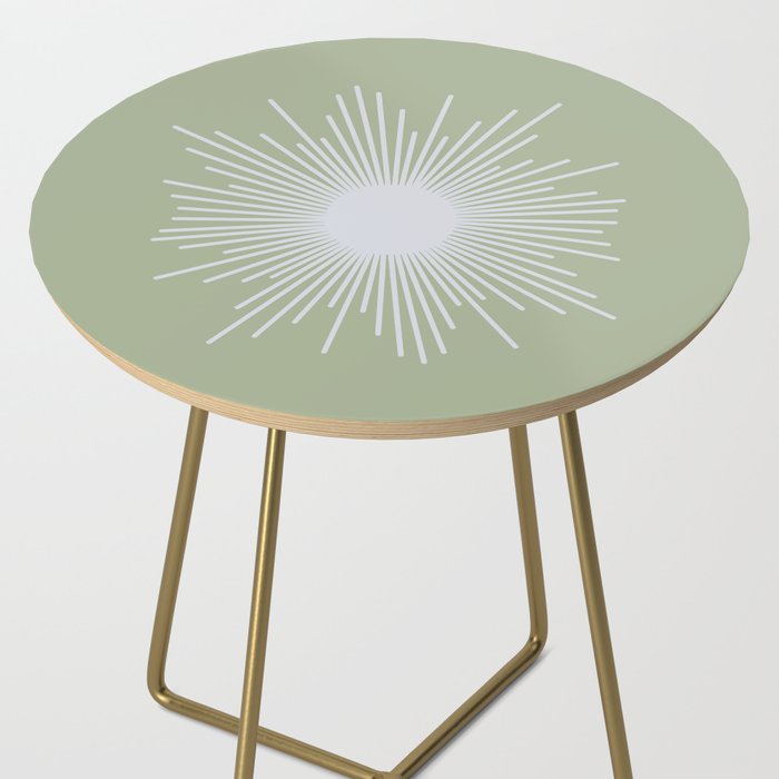 Midcentury Modern Minimalist Sunburst 4 in Light Silver Gray and Sage Green Side Table Gallery Image 2