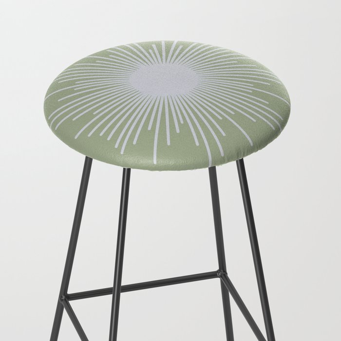 Midcentury Modern Minimalist Sunburst 4 in Light Silver Gray and Sage Green Stool Gallery Image 2