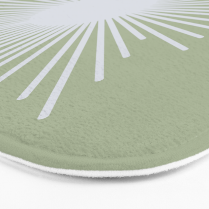 Midcentury Modern Minimalist Sunburst 4 in Light Silver Gray and Sage Green Bath Mat Gallery Image 3