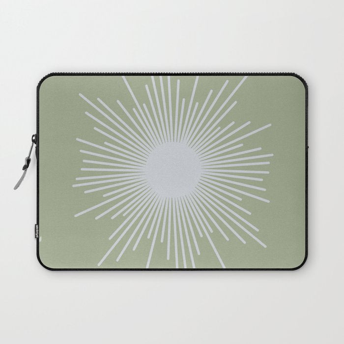 Midcentury Modern Minimalist Sunburst 4 in Light Silver Gray and Sage Green Laptop Sleeve Gallery Image 1