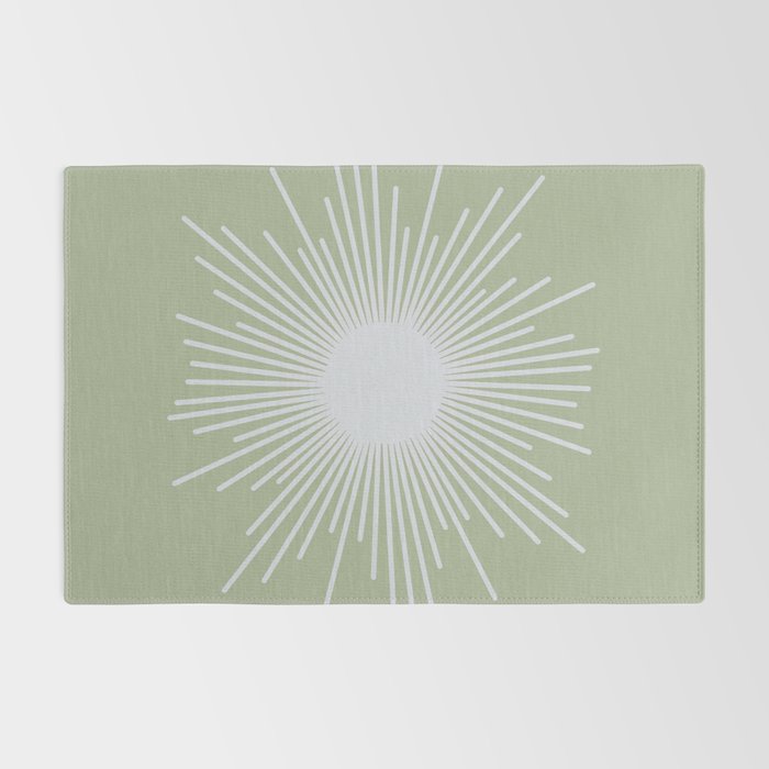 Midcentury Modern Minimalist Sunburst 4 in Light Silver Gray and Sage Green Rug Gallery Image 2