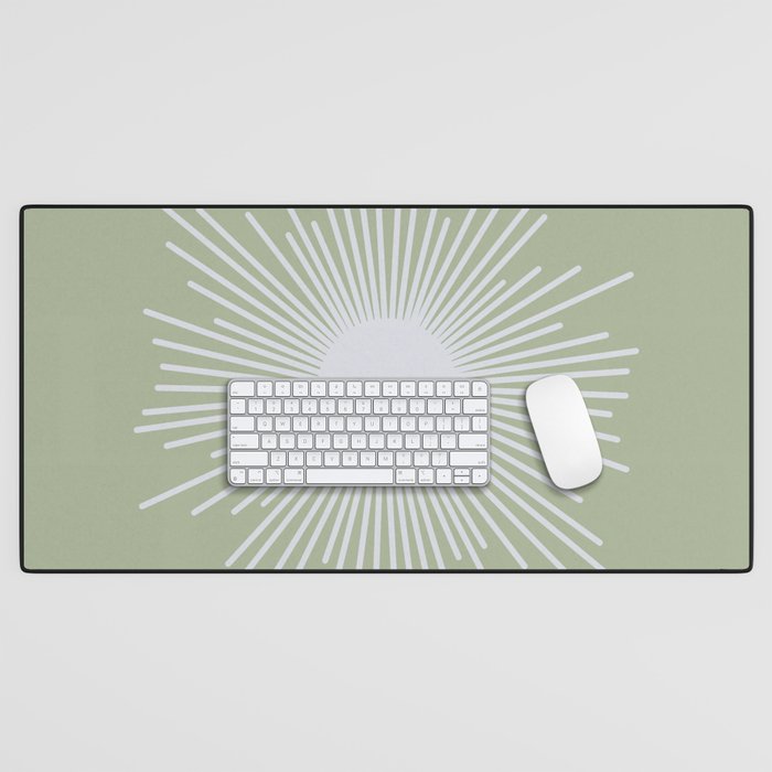 Midcentury Modern Minimalist Sunburst 4 in Light Silver Gray and Sage Green Desk Mat Gallery Image 1