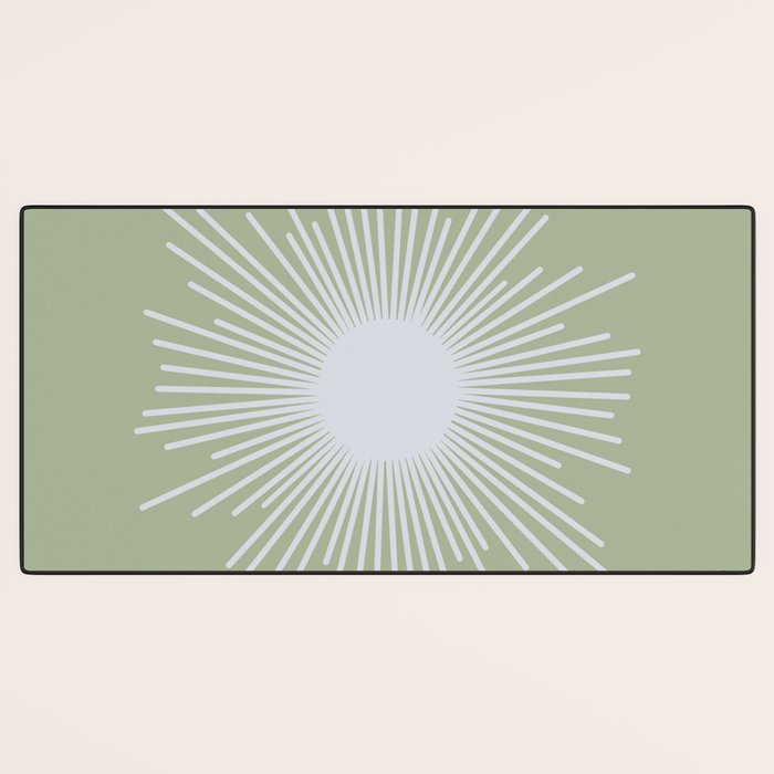 Midcentury Modern Minimalist Sunburst 4 in Light Silver Gray and Sage Green Desk Mat Gallery Image 3