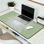 Midcentury Modern Minimalist Sunburst 4 in Light Silver Gray and Sage Green Desk Mat Gallery Image 2