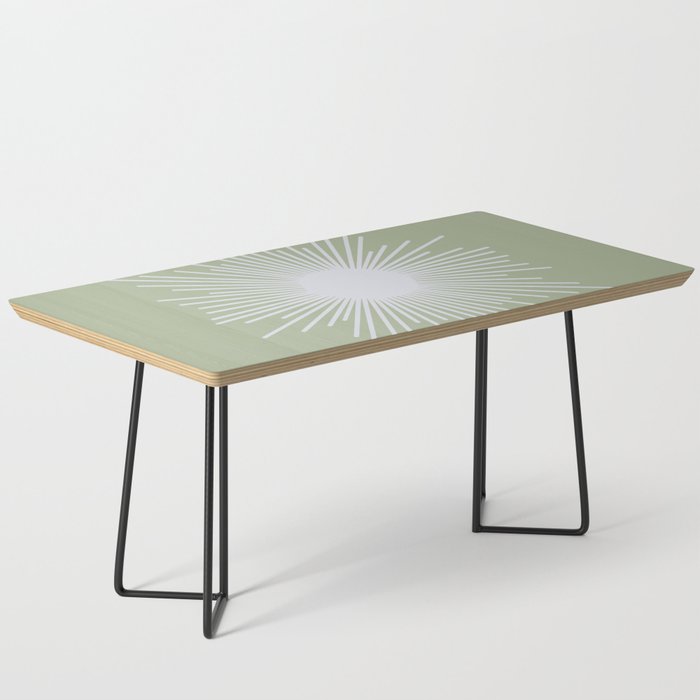Midcentury Modern Minimalist Sunburst 4 in Light Silver Gray and Sage Green Coffee Table Gallery Image 1