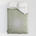 Midcentury Modern Minimalist Sunburst 4 in Light Silver Gray and Sage Green Duvet Cover Gallery Image 6