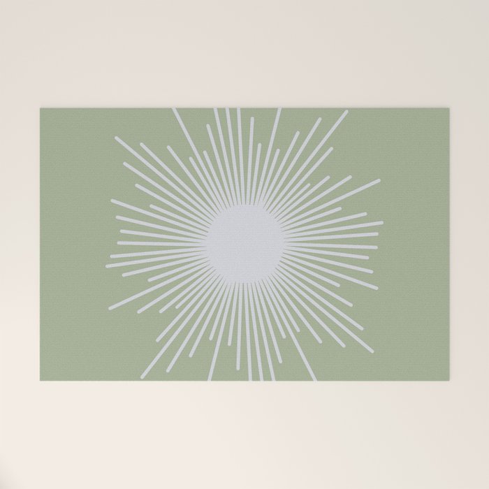 Midcentury Modern Minimalist Sunburst 4 in Light Silver Gray and Sage Green Welcome Mat Gallery Image 1