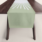 Midcentury Modern Minimalist Sunburst 4 in Light Silver Gray and Sage Green Table Runner Gallery Image 1