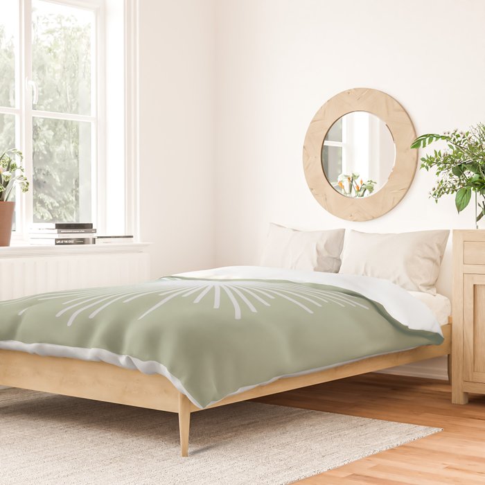 Midcentury Modern Minimalist Sunburst 4 in Light Silver Gray and Sage Green Duvet Cover Gallery Image 2