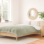Midcentury Modern Minimalist Sunburst 4 in Light Silver Gray and Sage Green Duvet Cover Gallery Image 2