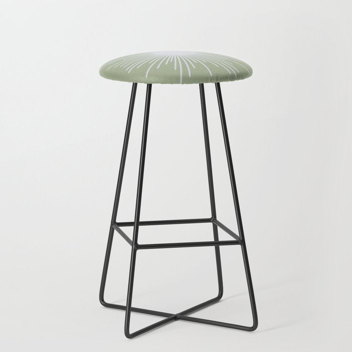 Midcentury Modern Minimalist Sunburst 4 in Light Silver Gray and Sage Green Stool Gallery Image 1