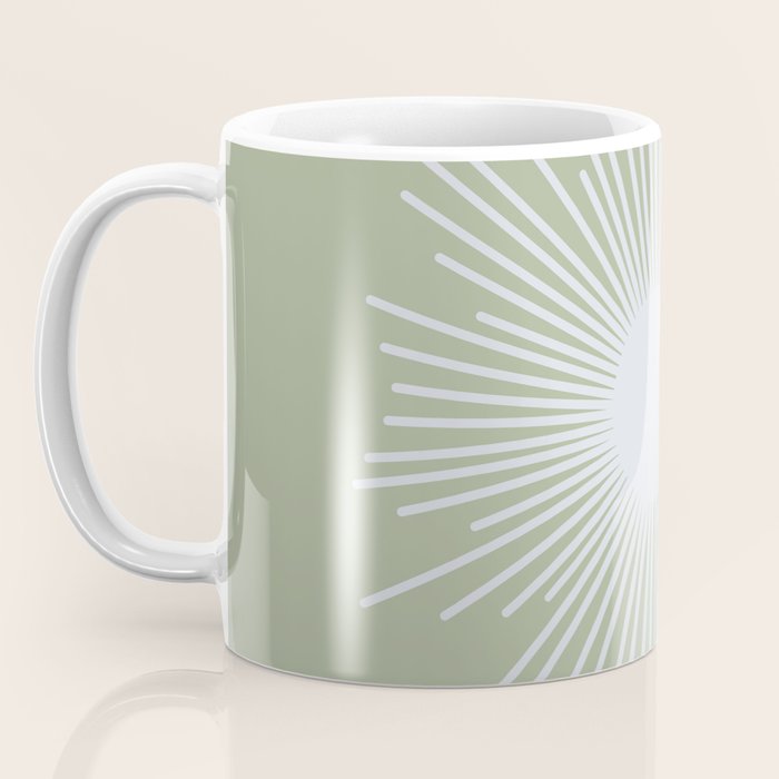 Midcentury Modern Minimalist Sunburst 4 in Light Silver Gray and Sage Green Coffee Mug Gallery Image 3