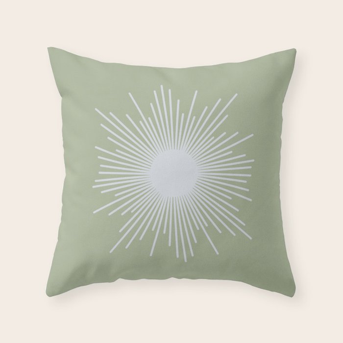 Midcentury Modern Minimalist Sunburst 4 in Light Silver Gray and Sage Green Throw Pillow Gallery Image 6
