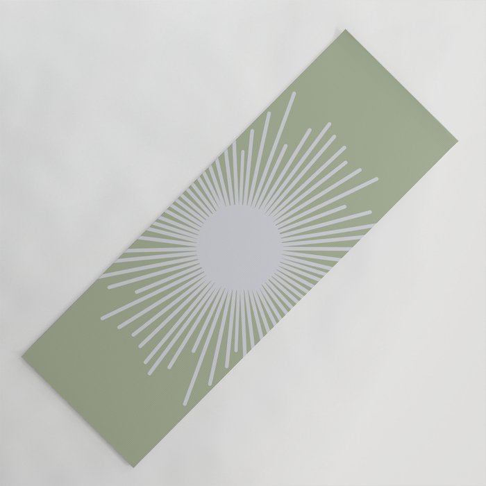 Midcentury Modern Minimalist Sunburst 4 in Light Silver Gray and Sage Green Yoga Mat Gallery Image 1