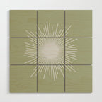 Midcentury Modern Minimalist Sunburst 4 in Light Silver Gray and Sage Green Wood Wall Art Gallery Image 1