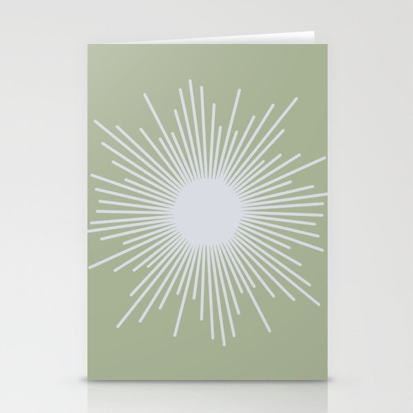 Midcentury Modern Minimalist Sunburst 4 in Light Silver Gray and Sage Green Stationery Card Gallery Image 2