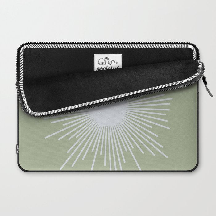 Midcentury Modern Minimalist Sunburst 4 in Light Silver Gray and Sage Green Laptop Sleeve Gallery Image 2