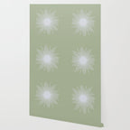 Midcentury Modern Minimalist Sunburst 4 in Light Silver Gray and Sage Green Wallpaper Gallery Image 2