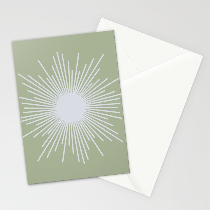 Midcentury Modern Minimalist Sunburst 4 in Light Silver Gray and Sage Green Stationery Card Gallery Image 2