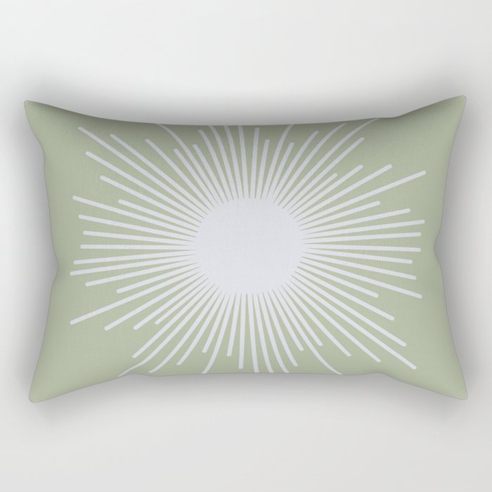 Midcentury Modern Minimalist Sunburst 4 in Light Silver Gray and Sage Green Rectangular Pillow Gallery Image 1